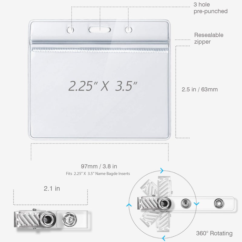 Kaptron ID Badge Holder with Metal Badge Clips â€“ Waterproof Sealable Clear Plastic Horizontal ID Card Holder for Work ID, Key Card, Driverâ€™s License (Horizontal 10 Pack) - Image 4
